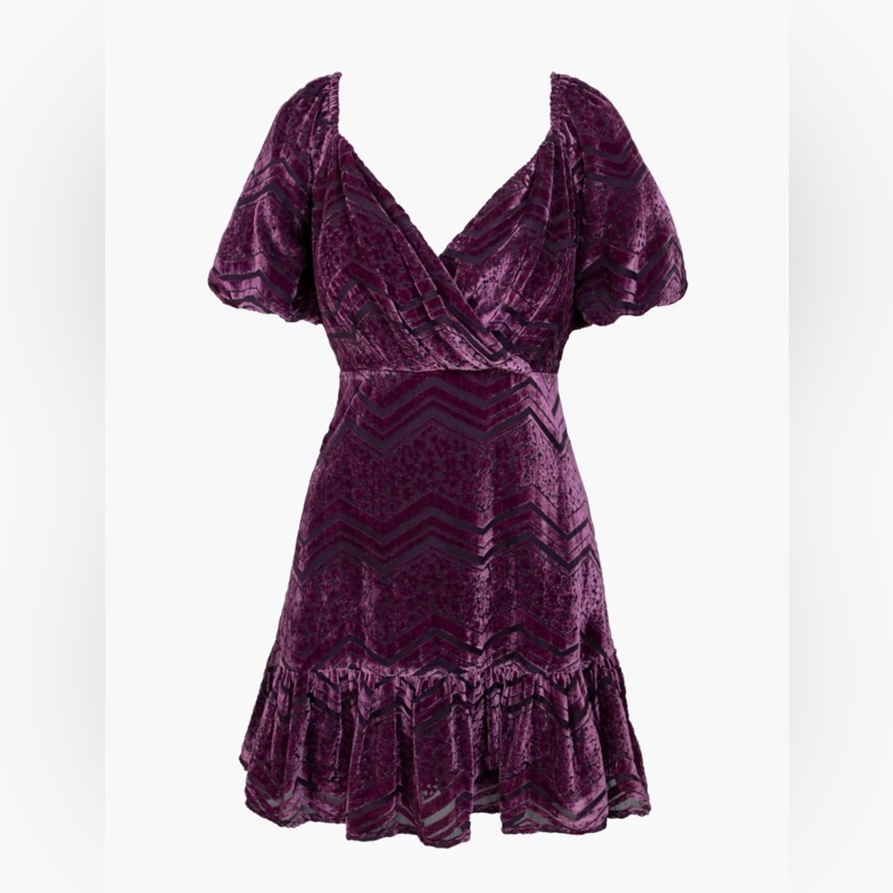 Adelyn Rae Purple Dress Sasha Velvet Burnout Mini Dress Puff Sleeve Babydoll